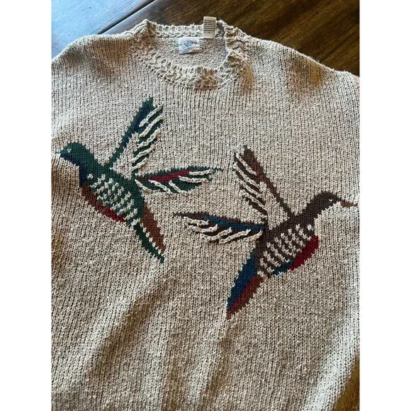 Vintage 90's Cape Isle Knitters Tan Duck Themed Knit Crewneck Sweater Men's L - Picture 7 of 9